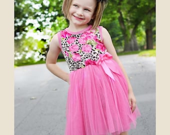Floral and Pink Tulle Dress for Birthday Party or Special Occasion