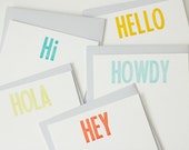 Letterpress Stationery: Five Colourful 'Hello' Postcards