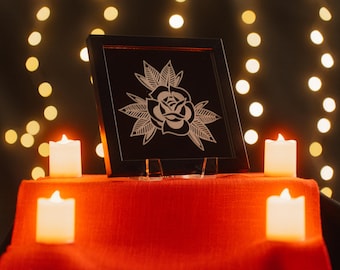 Traditional Rose Tattoo Etched Mirror