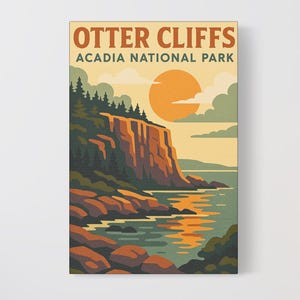 Otter Cliffs Canvas Print – Acadia National Park Wall Art, Vintage Maine Travel Poster