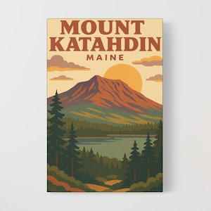 Mount Katahdin Canvas Print – Retro Maine Landscape Wall Art, Vintage Hiking Poster, Appalachian Trail Decor for Nature and Outdoor Lovers