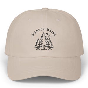 Wander Maine Hat, Embroidered Maine Hiking Hat, Pine Tree Dad Hat, Outdoorsy Baseball Cap, Maine Adventure Souvenir