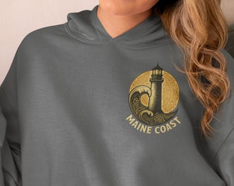 Maine Coast Lighthouse Hoodie - Vintage Nautical New England Sweatshirt