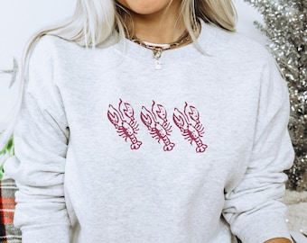 Moletom bordado com lagosta do Maine, blusa de gola redonda estilo praia, lembrança unissex da Nova Inglaterra, presente para turista e amante de lagosta