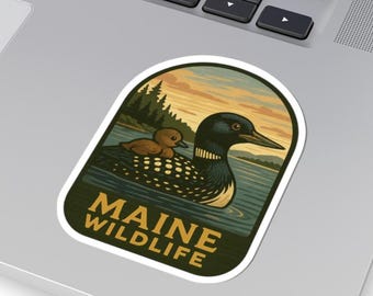 Maine Loon Vinyl Sticker: Retro Wildlife Art Decal