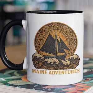 Maine Sailboat Mandala Mug: Nautical Coastal Souvenir