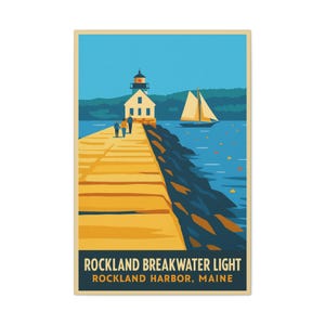 Rockland Golfbreker vuurtoren print - retro kustkunst Maine