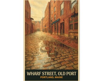 Old Port Portland Maine Canvas Print: Wharf Street Vintage Travel Art