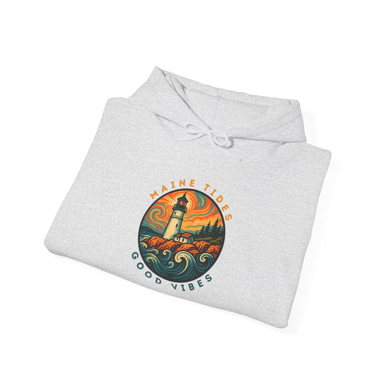 Colorful Maine Lighthouse Sweatshirt, Retro Coastal Hoodie, Psychedelic Ocean Wave Pullover, Vintage Nautical Gift for Beach Lovers image 9