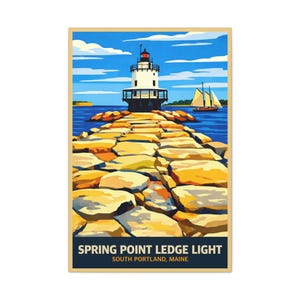 Retro väggkonst med Spring Point Ledge Light, South Portland, Maine