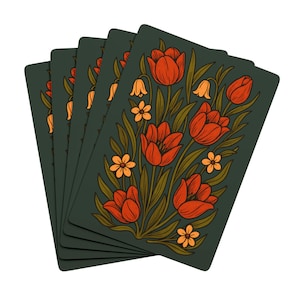 Maine Wildflower Playing Cards, Botanical Card Deck, Dark Cottagecore Floral Design, Nature Art Poker Cards, Rustic Illustrated Tulip Cards image 4