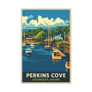 Perkins Cove - Ogunquit Maine Wall Art | Retro Travel Poster Canvas Print