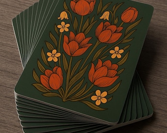 Maine Wildflower Playing Cards, Botanical Card Deck, Dark Cottagecore Floral Design, Nature Art Poker Cards, Rustic Illustrated Tulip Cards