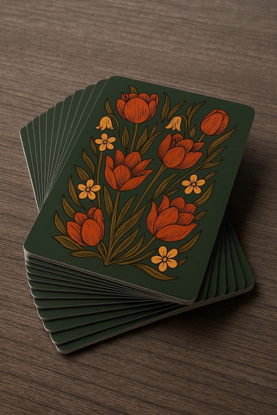 Maine Wildflower Playing Cards, Botanical Card Deck, Dark Cottagecore Floral Design, Nature Art Poker Cards, Rustic Illustrated Tulip Cards