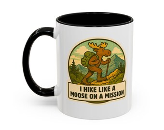 Funny Hiking Moose Coffee Mug, Outdoors Camping Gift