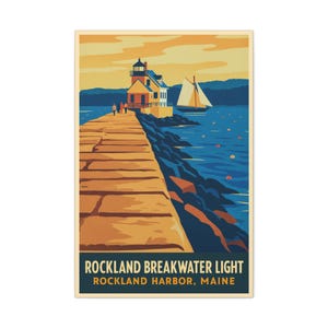 Rockland Golfbreker vuurtoren print - vintage Maine kustreisposter