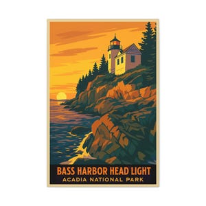 Bass Harbor Head Light Print: Acadia National Park, Maine Travel Poster