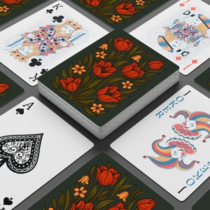 Maine Wildflower Playing Cards, Botanical Card Deck, Dark Cottagecore Floral Design, Nature Art Poker Cards, Rustic Illustrated Tulip Cards image 3
