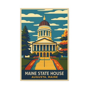 Maine State House - Augusta Maine Wall Art | Retro Travel Canvas Print