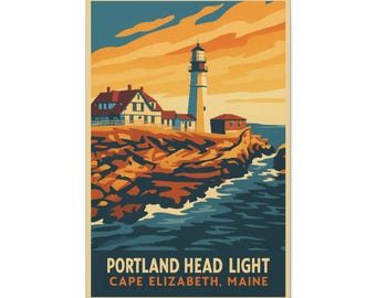 Portland Head Light Print: Vintage Maine Travel Poster Art
