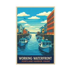 Working Waterfront - Portland Harbor Maine Wall Art | Retro Travel Poster Canvas Print