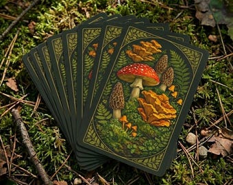 Forest Mushroom Playing Cards, Botanical Toadstool Card Deck, Forager Art Poker Size Deck, Cottagecore Nature Gift for Gamers