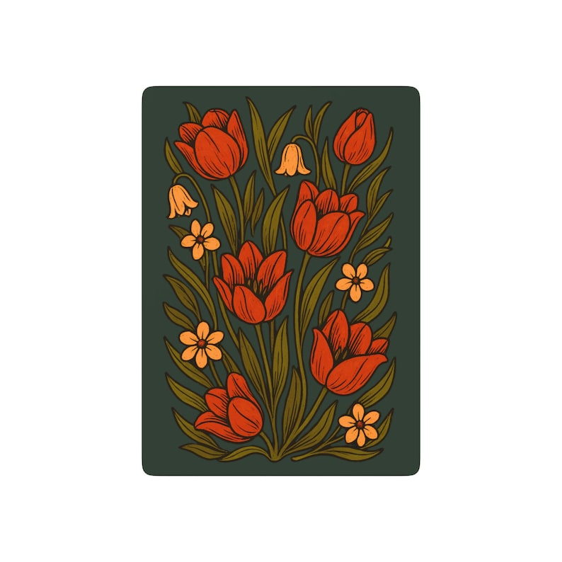 Maine Wildflower Playing Cards, Botanical Card Deck, Dark Cottagecore Floral Design, Nature Art Poker Cards, Rustic Illustrated Tulip Cards image 5