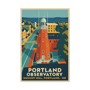Portland Obwartatorium Leinwanddruck: Retro Maine Travel Poster Art