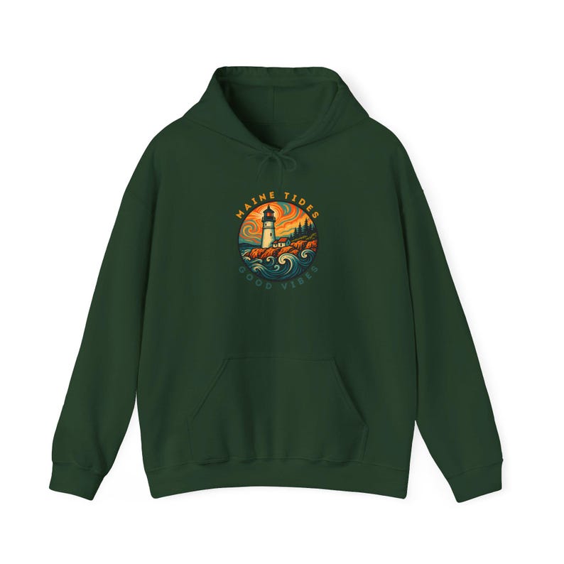 Colorful Maine Lighthouse Sweatshirt, Retro Coastal Hoodie, Psychedelic Ocean Wave Pullover, Vintage Nautical Gift for Beach Lovers image 7
