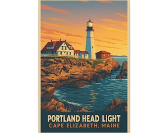 Portland Head Light Print: Retro Maine Travel Poster