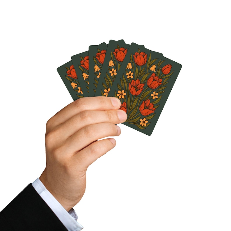 Maine Wildflower Playing Cards, Botanical Card Deck, Dark Cottagecore Floral Design, Nature Art Poker Cards, Rustic Illustrated Tulip Cards image 9
