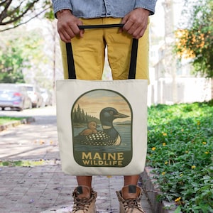 Loon & Chick Tote Bag: Maine Wildlife Art, Lake Life Carryall