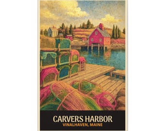 Carvers Harbor Maine Canvas Print: Vintage Coastal Travel Wall Art