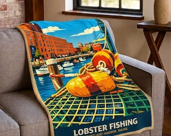 Boyas de langosta en un muelle del puerto de Portland, Maine. Manta de forro polar.