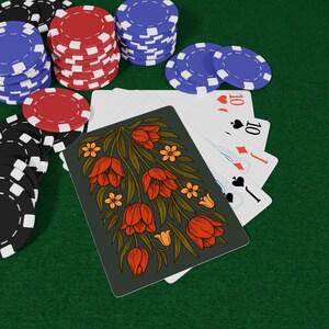 Maine Wildflower Playing Cards, Botanical Card Deck, Dark Cottagecore Floral Design, Nature Art Poker Cards, Rustic Illustrated Tulip Cards image 8
