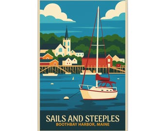Boothbay Harbor Maine Canvas Print: Retro Travel Poster
