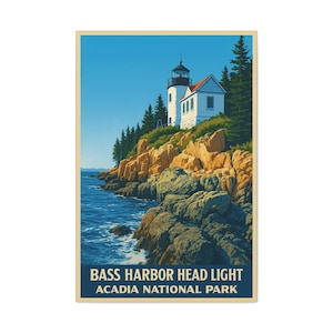 Bass Harbor Lighthouse Print: Acadia National Park Vintage Travel Poster