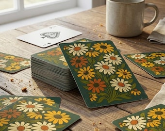 Daisy Bouquet Poker Playing Cards, Floral Card Deck, Vintage Wildflower Design