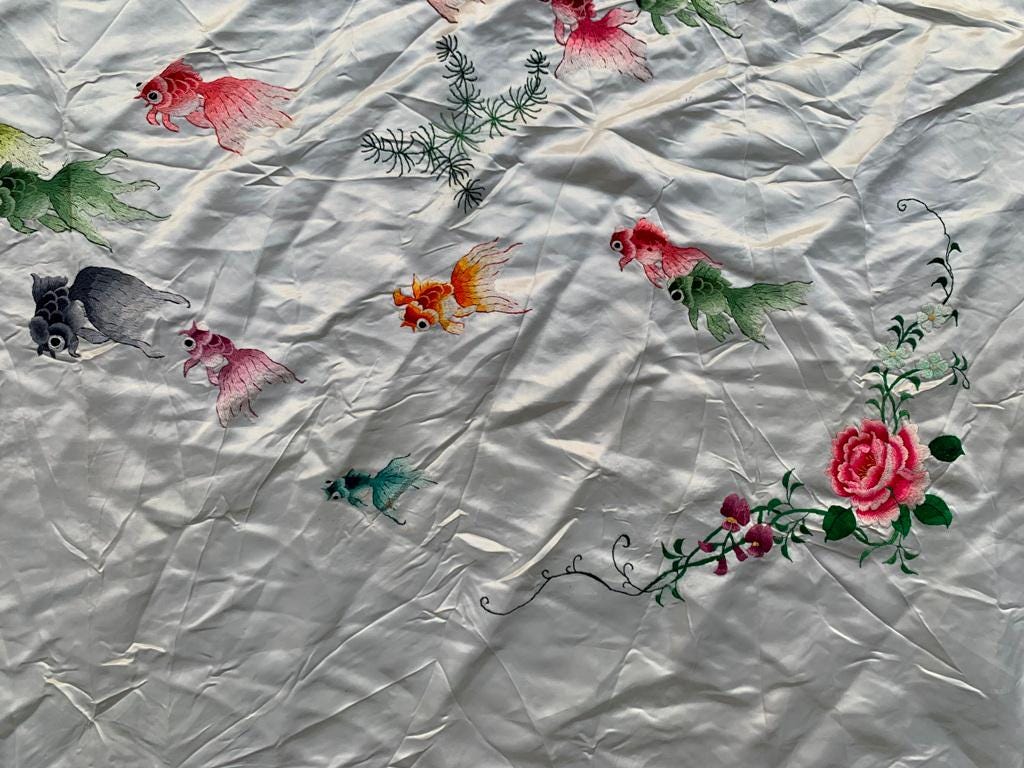 ヴィンテージ刺繍シルクテーブルクロス：中国のホームデコレーション