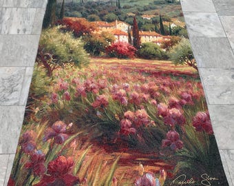 アンティークフランスタペストリー：絵画的風景、中世の装飾（85 x 48