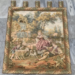 French Pictorial Tapestry: Vintage Wall Hanging, 2x3 ft