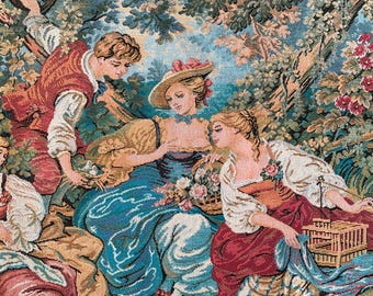 2x6 Ft French Pictorial Tapestry: Vintage Wall Hanging, Romantic