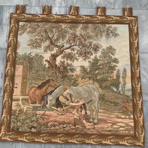 French Pictorial Tapestry: Vintage Wall Hanging, Home Decor (80x78 cm)