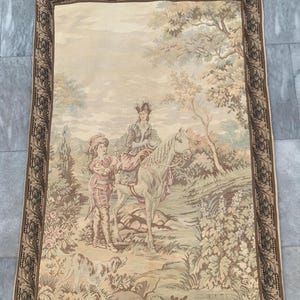 French Pictorial Tapestry: Vintage Wall Hanging, Romantic Home Decor (105x70 cm)