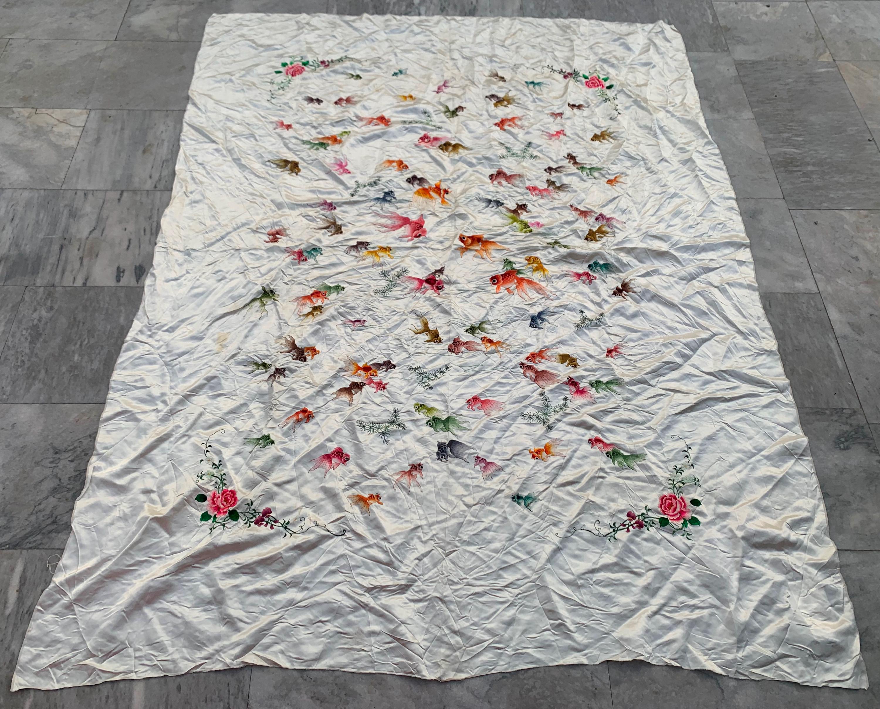 ヴィンテージ刺繍シルクテーブルクロス：中国のホームデコレーション