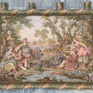 French Pictorial Tapestry: Vintage Wall Hanging, Romantic Home Decor (93x70 cm)