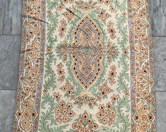 Vintage French Aubusson Style Rug: Chain Stitch Needlepoint Rug