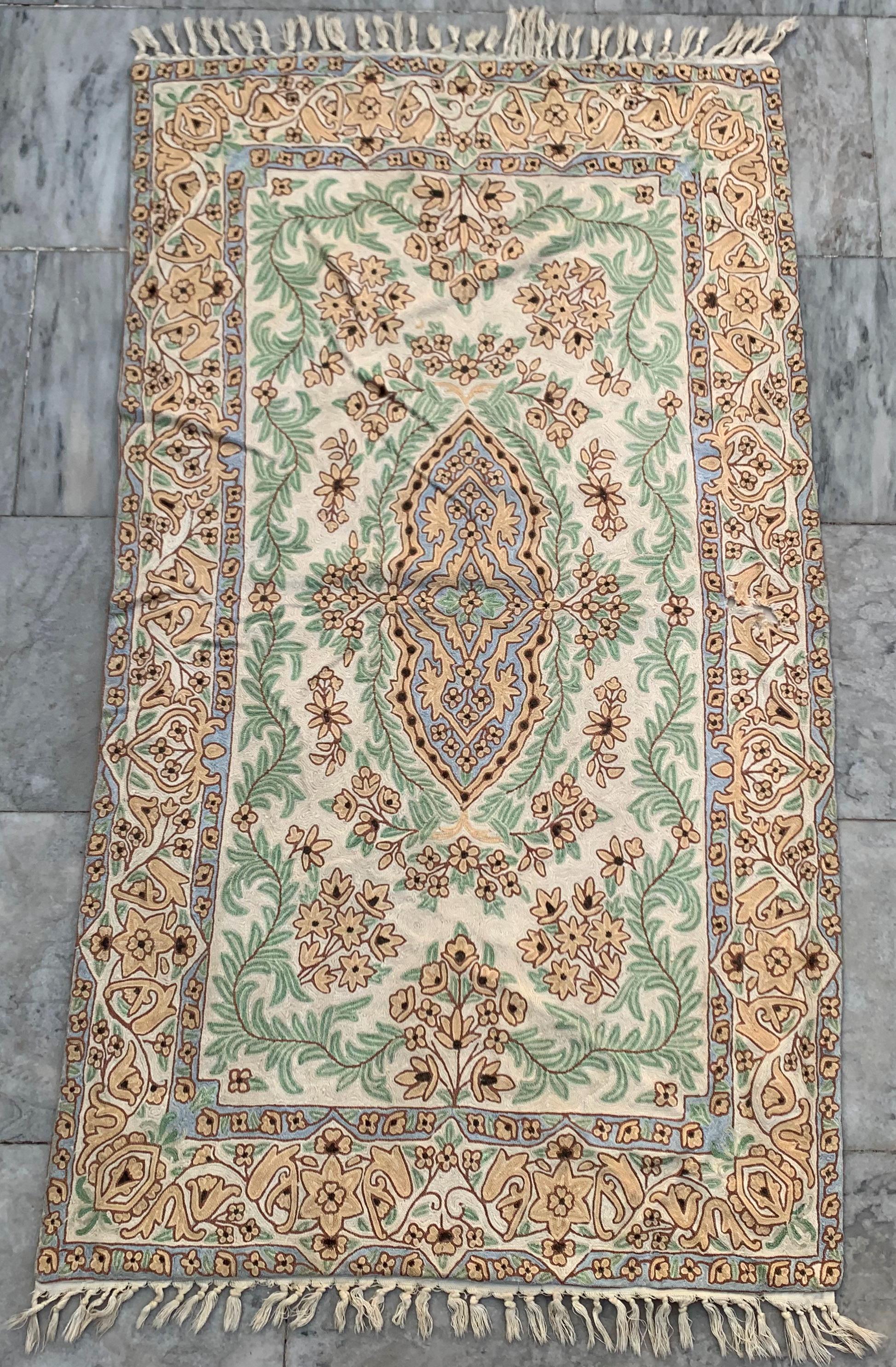 Vintage French Aubusson Style Rug: Chain Stitch Needlepoint Rug