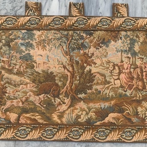 French Pictorial Hunting Tapestry: Vintage Wall Hanging, 2x3 ft
