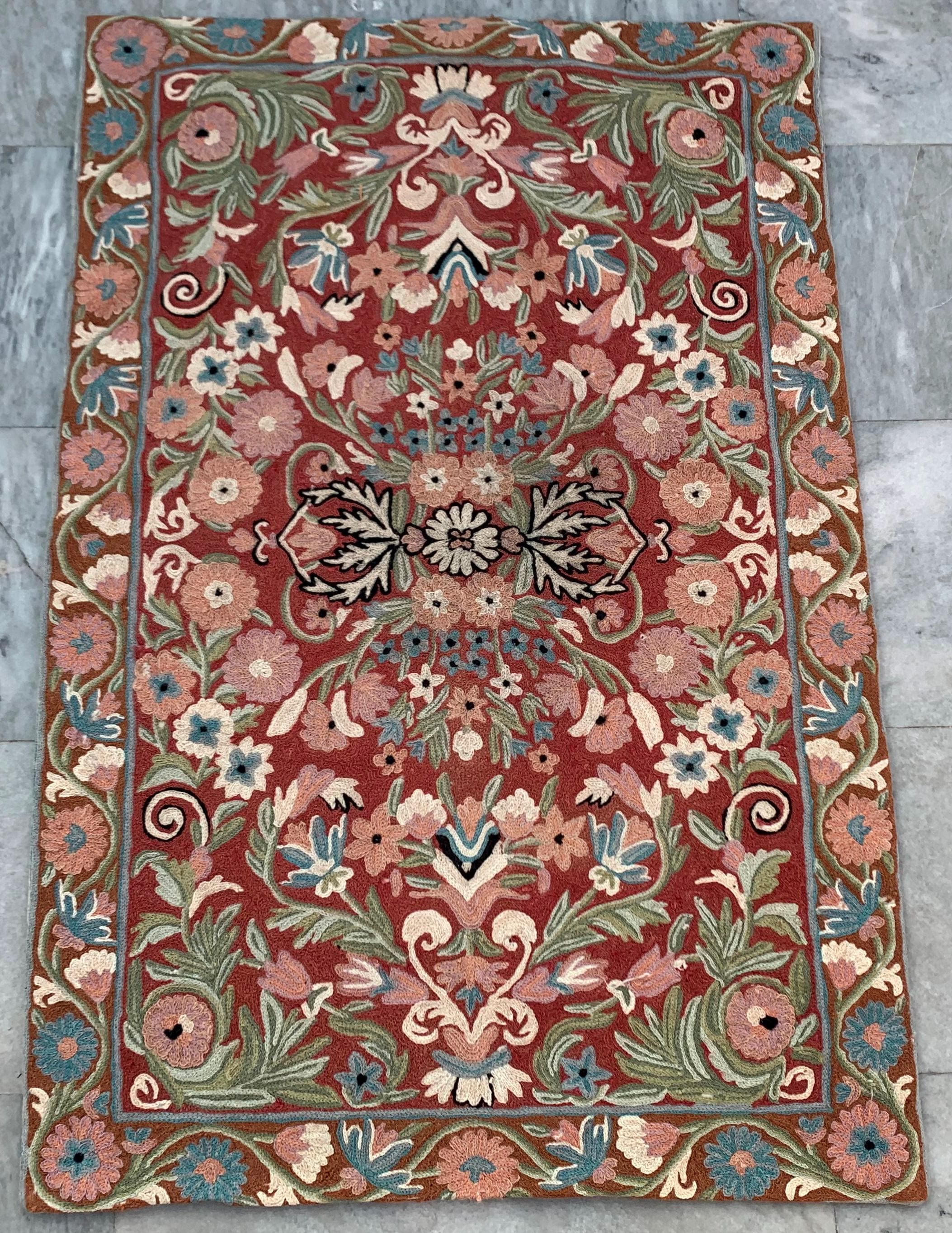 ラグ・カーペット vintage rug, 218 Aubusson Vintage French Aubusson Style Rug: Chain Stitch Needlepoint Rug
